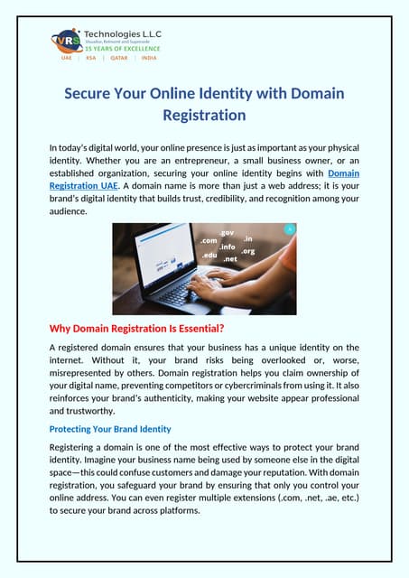 Secure Your Online Identity with Domain Registration | PDF