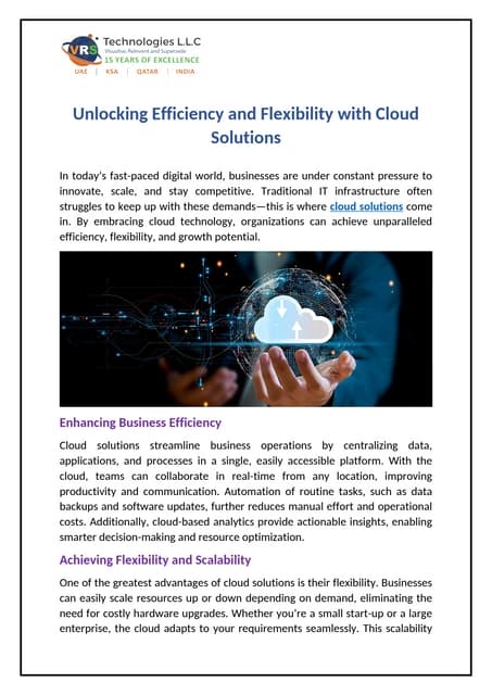 Unlocking Efficiency and Flexibility with Cloud Solutions | PDF