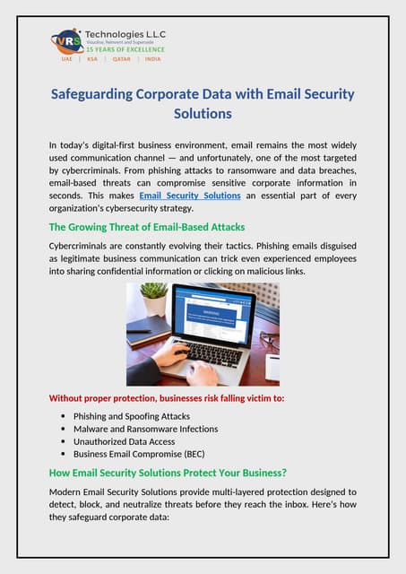 Safeguarding Corporate Data with Email Security Solutions | PDF
