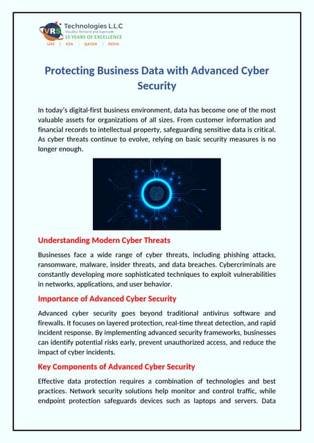 Protecting Business Data with Advanced Cyber Security | PDF