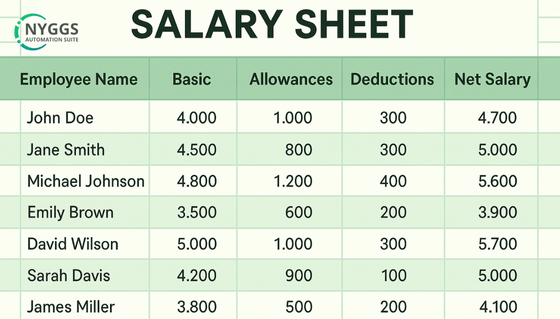 Salary Sheet in Excel – Free XLS & Google Sheet Download - NYGGS