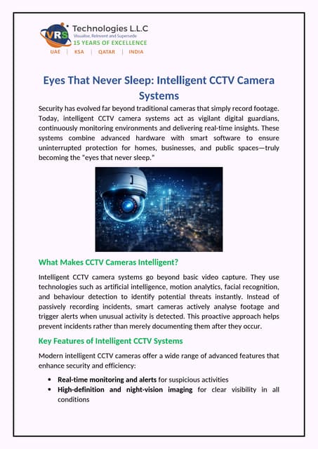 Eyes That Never Sleep- Intelligent CCTV Camera Systems | PDF