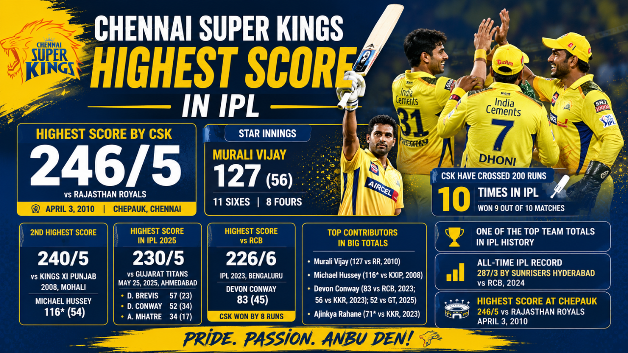 Chennai Super Kings Highest Score in IPL: Top CSK Totals